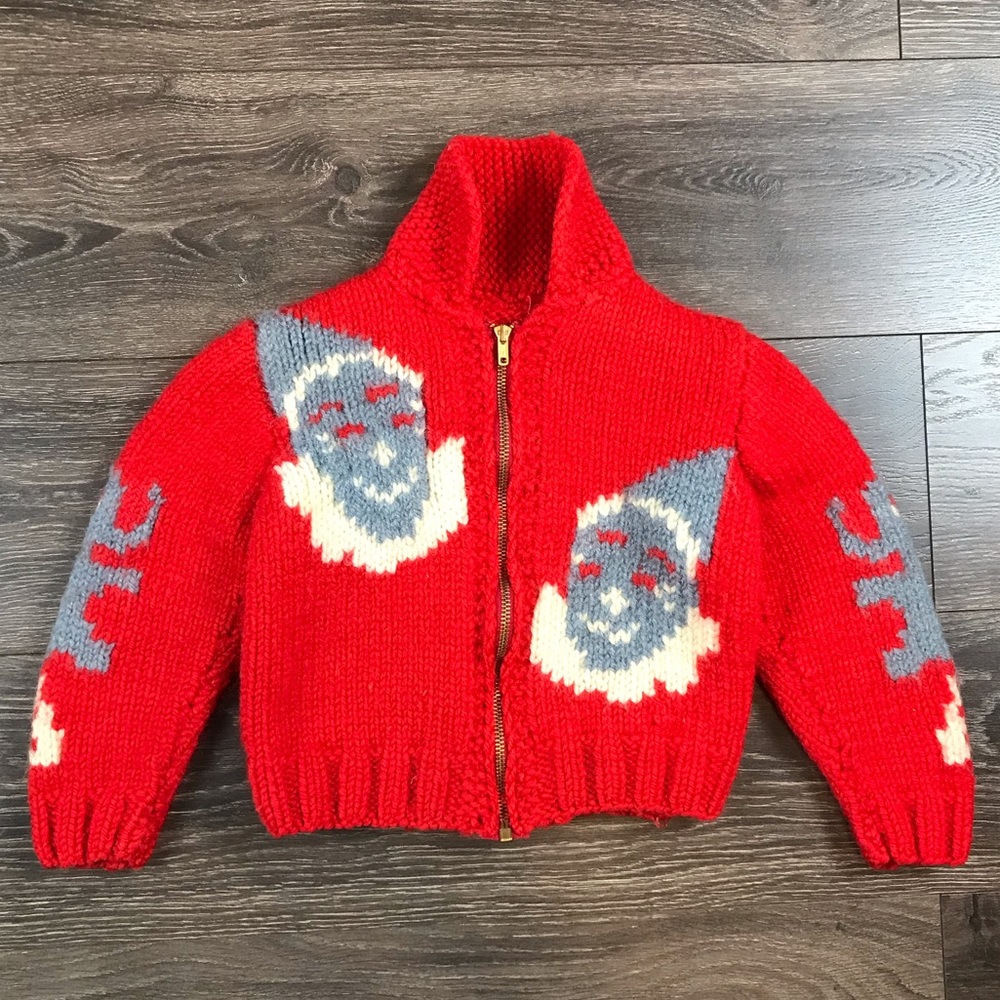 Circus Elephants & Clowns 1920-1950 Vintage Knitted Full Zip Cowichan Sweater